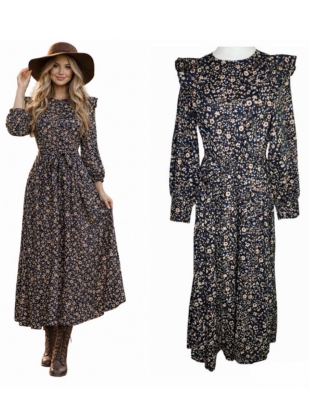 Christy Dawn Beau Midi Dress Size Large Navy Anemone Vine Calico Cottagecore